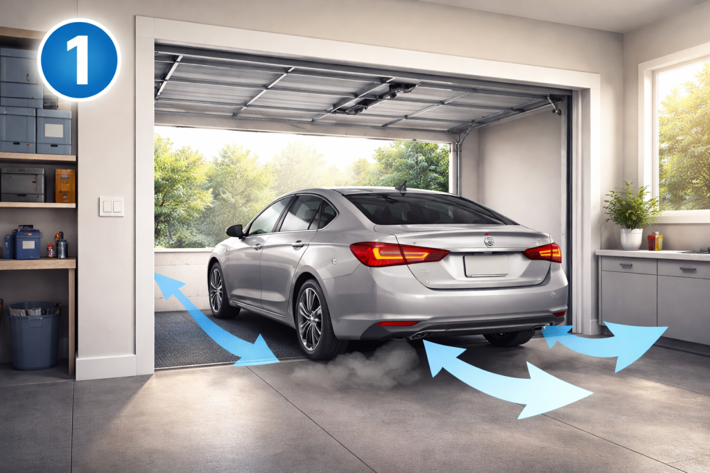 Langkah 1: Persiapan area terbuka dan ventilasi untuk 5 Menit Hangat Mobil Pagi Hemat Bensin Aman 2026