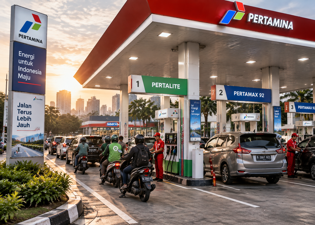 Antrean tertib kendaraan mengisi BBM Pertalite dan Pertamax 92 yang harganya tetap stabil tidak mengalami kenaikan.