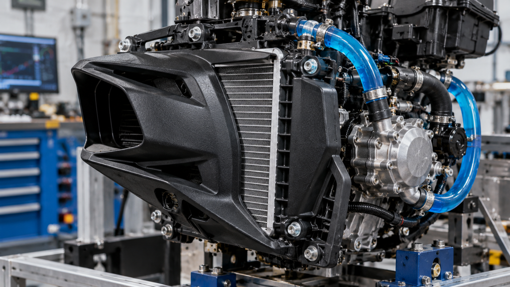 Struktur sirip pengarah udara orisinal pada cover samping radiator skutik matic untuk mendinginkan cairan pendingin.
